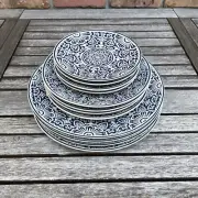 Pottery Barn Havana 12-Piece Dinnerware Set Blue Ivory Porcelain Classic NWOB