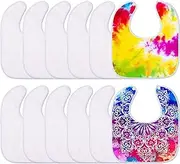 HooLing 12-Piece Sublimation Blank Baby Bibs, White, Water Resistant, Snap Closure, 11.8 x 10.63 inches, Unisex-Babies, DIY Customizable, Perfect for Infants and Babies