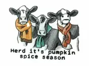 Herd Its Pumpkin Spice Season Cows Embroidered Iron on/Sew Patch [6.31" x 4.86"]