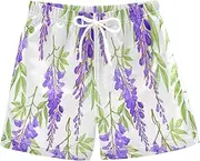 [RPLIFE] Boys Swimming Shorts, Anti-Chafe Swim Trunks Boys 2 T, Watercolor Purple Flowers White