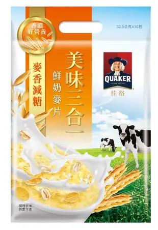 桂格減糖麥香美味3合1麥片/ 袋裝/ 10包入