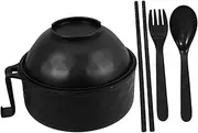 Ramen Noodle Cooker Plastic Bowl Lid Microwave Ramen Cooker Round Bowl Spoon Chopsticks Fork