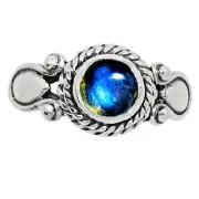 Blue Labradorite - Madagascar 925 Sterling Silver Ring s.6 Jewelry R-1345