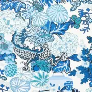Schumacher Dragon Print Fabric Chiang Mai Indoor Outdoor China Blue 1.8yd 177311