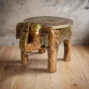 Wooden Handmade Elephant Stool, Baby Sitter Stool, Copper Stool, Home Decor