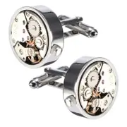 Veile Studios Men's Fashion Mechanical Watch Movement Silver Cufflinks