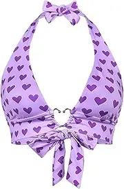 [Modegal] Women's Halter Ring Front Deep V Neck Backless Clubwear Halloween Keyhole Camisole Crop Top