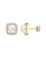 Rina Limor 10K 0.38 ct. tw. White Sapphire 6-6.5mm Pearl Halo Earrings NoSize NoColor
