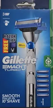 Gillette Mach 3 TURBO Men's Shaving WITH RAZOR CAP, Blade+6 Pack