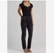 Edwin Lark Jeans Womens 29 Black Tash Crop Irony Mid Rise Straight Button Fly