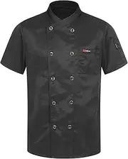 [TiaoBug] Chef Coat Press Button Short Sleeve Shirt Men Women Chef Jacket Uniform Workwear for Kitchen Bakery Catering Hotel