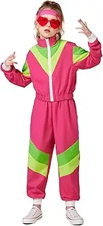 [Cuteshower] Kids 80s Tracksuit Sportswear Hip Hop Costume Pink Top Pants Sets Outfit Retro Dance Sportswear Halloween