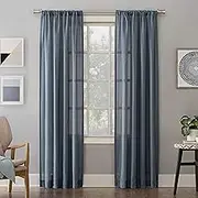 No. 918 Amalfi Linen Blend Textured Semi-Sheer Rod Pocket Curtain Panel, 54" x 63", Denim Blue