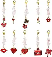 [Airssory] 20 pcs Red Valentines Day Theme Alloy Enamel Charms wtih Claps Gemstone Chips Love Heart Rose Lips Key Charms for DIY Jewellery Craft Keychain Purse Bag Decoration, Enamel