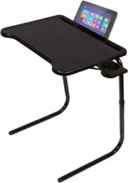 Table-Mate Ultra Folding TV Tray Table and Cup Holder, Adjustable to 6 Black