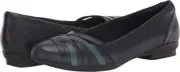 Clarks Women's Sara Clover Flat Navy Leather Slip On Size 5 1/2 M (65472)