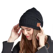Sleep Headphones Eye Mask Bluetooth Wireless Headset Music Beanie Hat Music Beanie Hat -Black