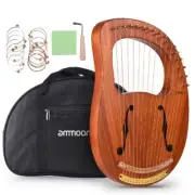 16-String Lyre Harp Metal Strings Solid Wood String Instrument with Carry Bag