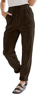[Generic] Women's Vintage Corduroy Pants 2025 Trendy Elastic High Waist Straight Leg Work Slacks Loose Comfy Pants with Pockets