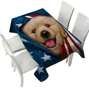 USA Flag Cute Golden Labrador Puppy Tablecloth