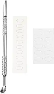 sourcing map 2 Sets Cuticle Pusher Dual Sided, Spoon-Shaped Metal Nail Cuticle Pusher Remover Tool with 100/180 Grit Sandpaper Sheets for Manicure Pedicure Nail Art