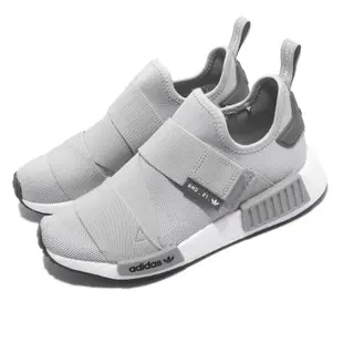 adidas 休閒鞋 NMD_R1 W Strap 女鞋 灰 白 BOOST 襪套 魔鬼氈 三葉草 愛迪達 GW9470