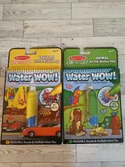 NEW Set Of 2 Melissa & Doug Water Wow Reusable Water-Reveal Pad Animals/Vehicles