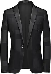 [SWJGLITTR] Mens Jacquard Suit Jacket Tuxedo Dinner Blazer Jackets Slim Fit Wedding Blazer Coats, Black 1, XXL