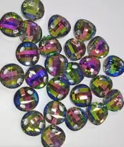 Vintage Accent Beads Glass Faceted Flat Curved Vitrail Iris AB 18mm 25 pc