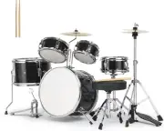 5-Piece Complete Junior Drums Set, Beginners Kids Drum Kit with Throne Stool, Pe