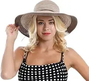 [Generic] Women Floppy Sun Hat Summer Wide Brim Beach Cap Packable Cotton Straw Hat for Travel