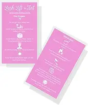 Lash Lift + Tint Aftercare Instruction Cards | 50 Pack | 2 x 3.5” inches Business Card Size | Eyelash Lift and Tint Kit at Home DIY aftercare Supplies | Bubblegum Pink with White Icon Design