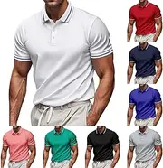 [Generic] Mens Polo Shirts Short Sleeve T-Shirts Summer Button Down Collared Tops Color Block Business Tees Big and Tall Shirt