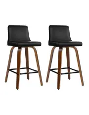[Artiss] Wooden Leather x2 Bar Stools Kitchen Chairs in Black