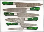 Handmade Damascus Kitchen Knife Set Wood Handle With Leather Sheath