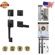 Modern Matte Black Front Door Handle & Deadbolt Set - Heavy Duty Security
