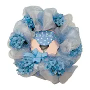 Home Decor Handcrafted Welcome It's A Boy! Shower Flower Ribbon Door Wreath NEW
