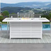 Rectangular Gas Fire Pit Table for Outdoor Use - White