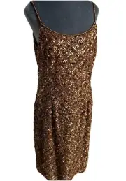 Papell Boutique Silk Sequin Dress 14 Cocktail Prom Gala Formal Glam Party $175