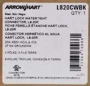 COOPER ARROW HART L820CWBK Hart Lock Watertight Connector L8-20R 20 AMP 480 VAC