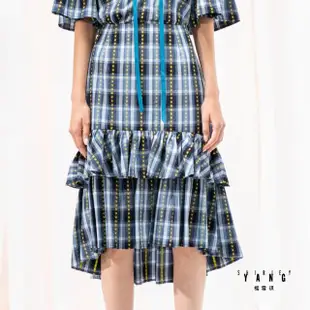 【SHIRLEY YANG 楊雪琪】格紋荷葉拼接造型及膝裙