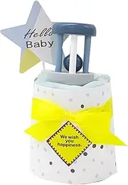 PolarB GFPR002 Polar Bee, Diaper Cake, Rattle/Elephant Toy, Baby Shower, Gift, Present
