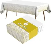 Fantastshop Plastic Tablecloths Disposable - 6 Packs 54 x 108 inch. White and Gold Rectangle Table Cloths - Gold Dot Waterproof Table Cover for Birthday, Wedding Decoration, BBQ, Parties.