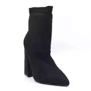 Boohoo Women Pointed Toe Sock Boots Frankie Size US 8 Black Suedette