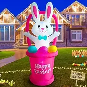 SHDEJTG 7 Ft Easter Inflatable Yard Decorations, Blow up Easter Bunny with Basket Light up Outdoor Decor for Holiday Party Indoor Outdoor Garden Lawn