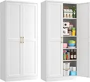 Kubohogar 71" Tall Metal Pantry Cabinet with 4 Adjustable Shelves and Gold Handles Heavy-Duty Steel Storage for Kitchen, Dining Room or Office