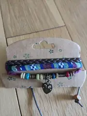 Tribal heart Lava Rock Beads,hand spun loom,leather adjustable anklet / bracelet