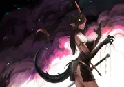 Anime women artwork fantasy art girl pointy ears tail Playmat Gaming Mat Desk