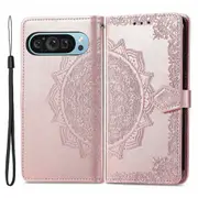 For Google Pixel 9 Phone Cover Emboss Mandala Flower Wallet Case with Magnetic Clasp