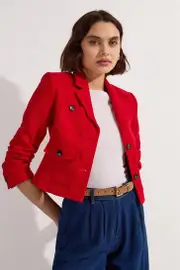 Petite Textured Tweed Cropped Tailored Jacket